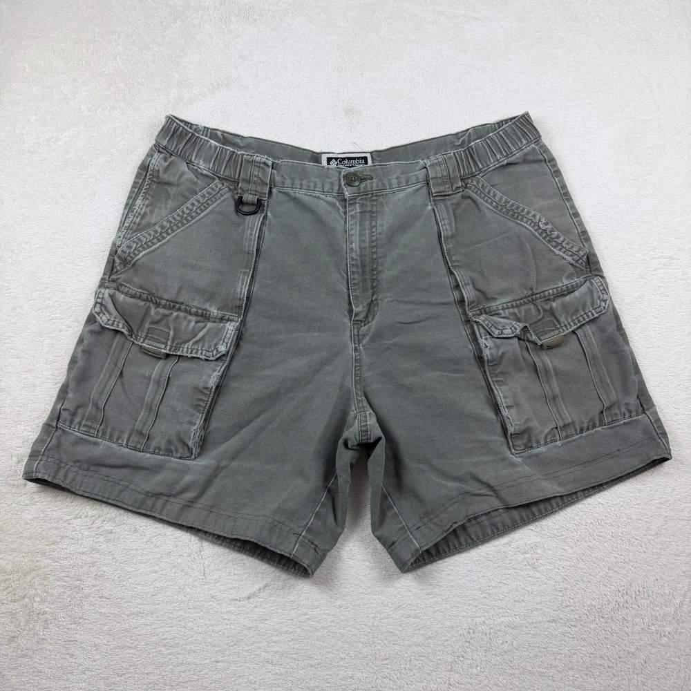 Columbia‎ Cargo Shorts Mens 38 Green Utility Hiking Outdoor Canvas Distressed